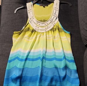 Tank Top Blouse Size XL Blue/Yellow